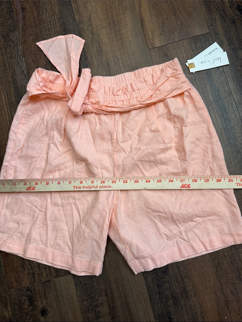 Tie-Waist Peach Bermuda Shorts 54% linen,46%rayon - Picture 9 of 11